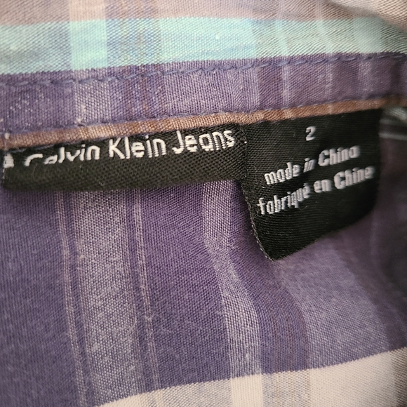 CALVIN KLEIN JEANS blue plaid cotton button down s - Picture 3 of 4